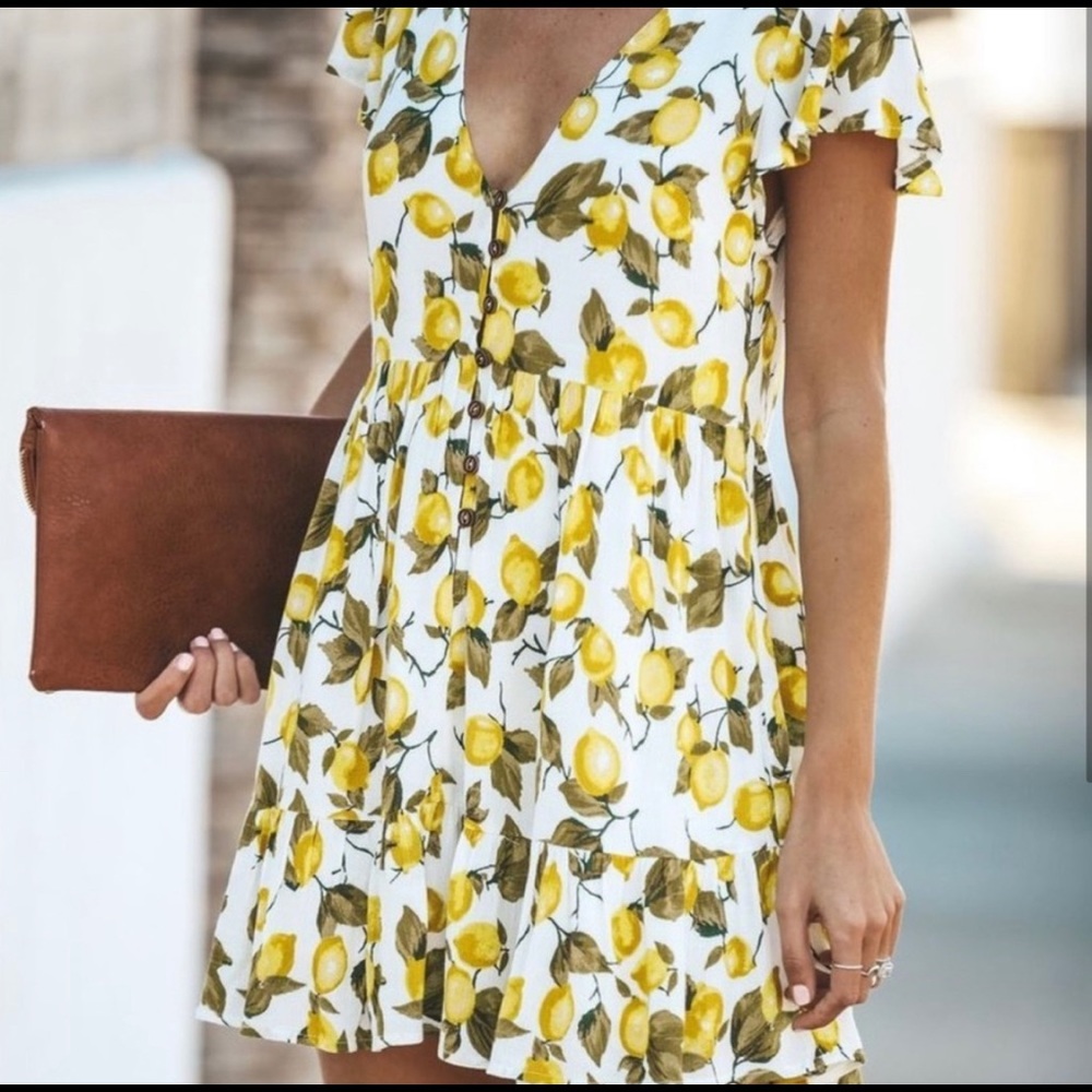Skylar + Madison - White Lemon Button Up Dress - L